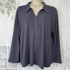 Torrid Super Soft Womens Gray Rib Knit Stretch LS Button Up Shirt Top Plus 3 3X